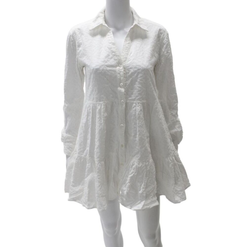 Veronica Beard Womens Shirt Dress White Collared Button Mini Cotton Size 2
